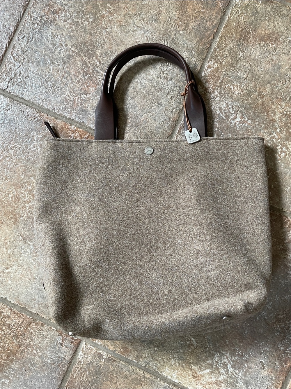 Skagen Anja Wool Tote Bag with Brown Leather Handles